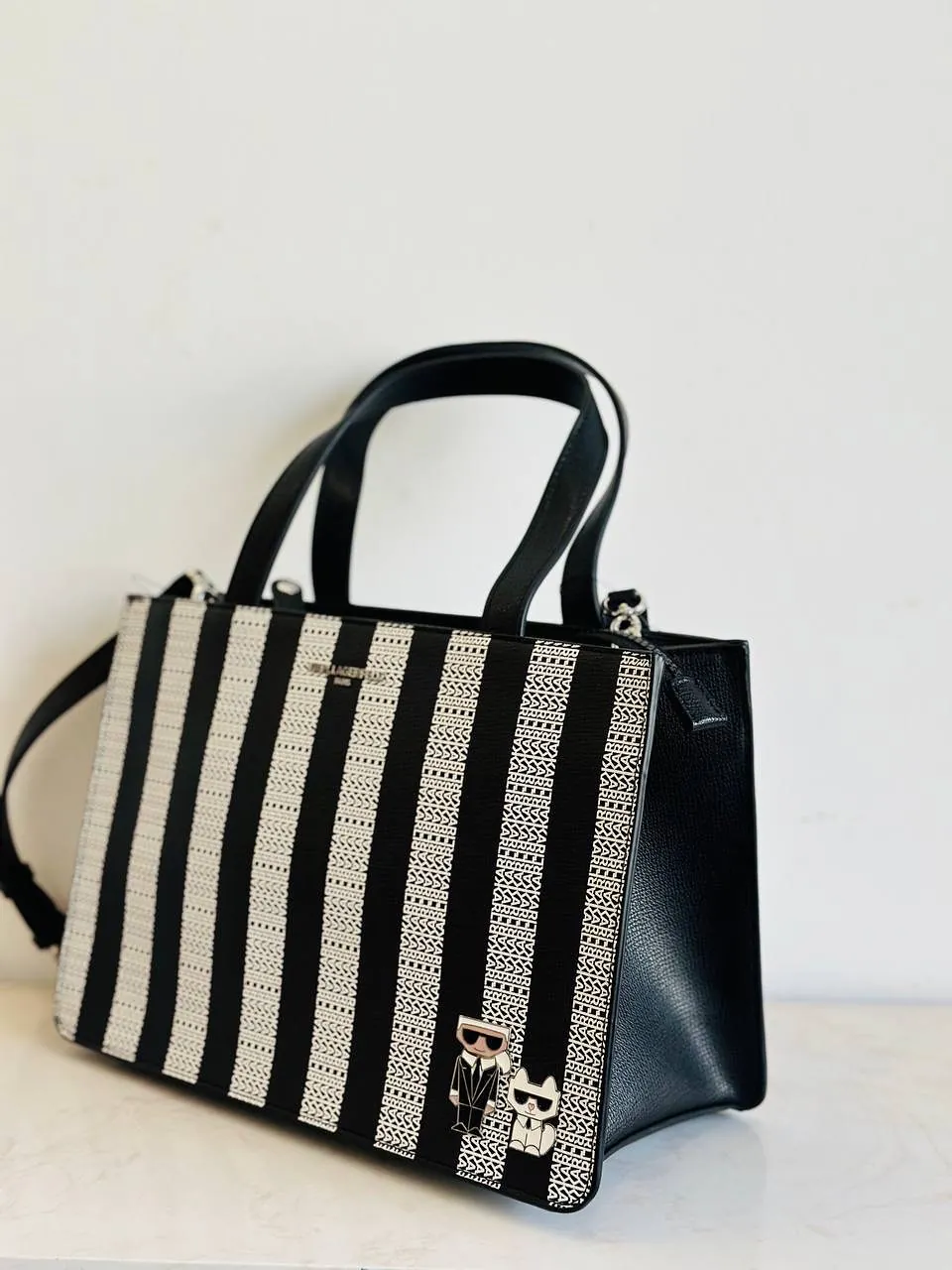 Karl Lagerfeld Black and White Striped Handbag