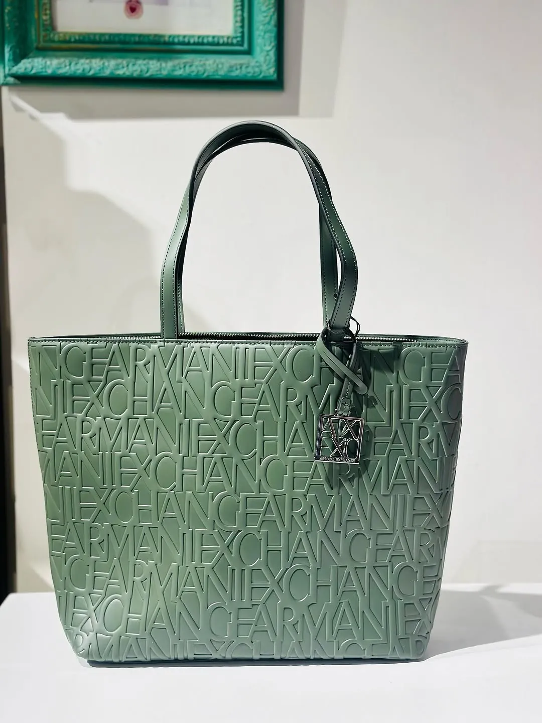 Armani Exchange Green Embossed Tote Bag