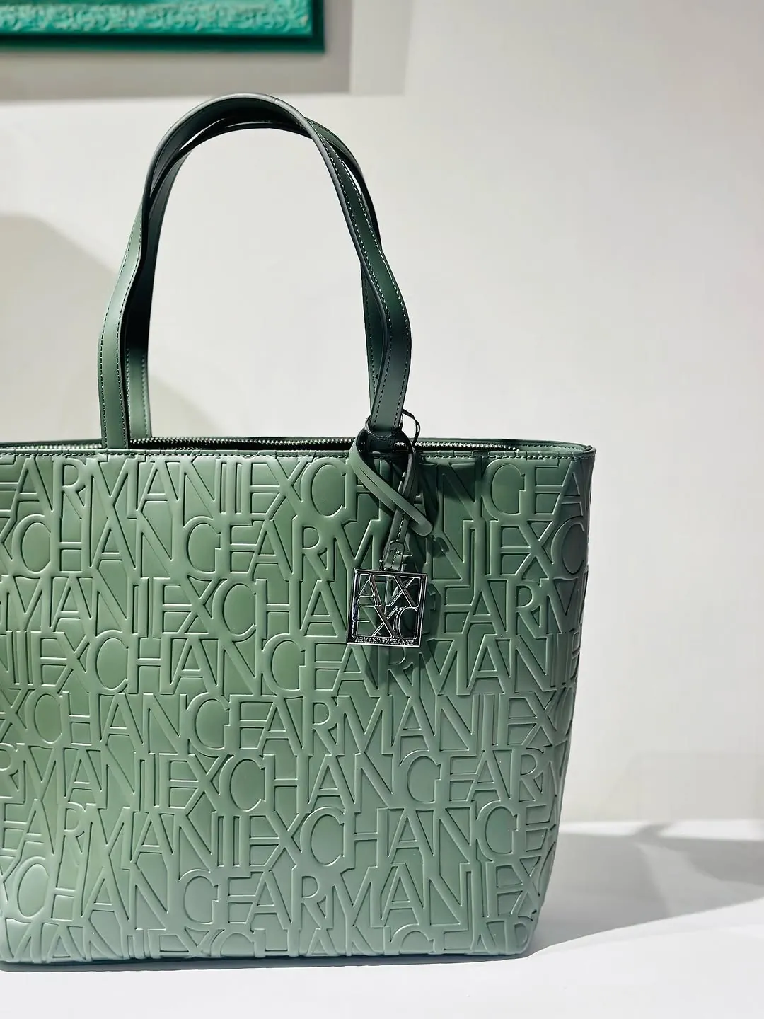 Armani Exchange Green Embossed Tote Bag