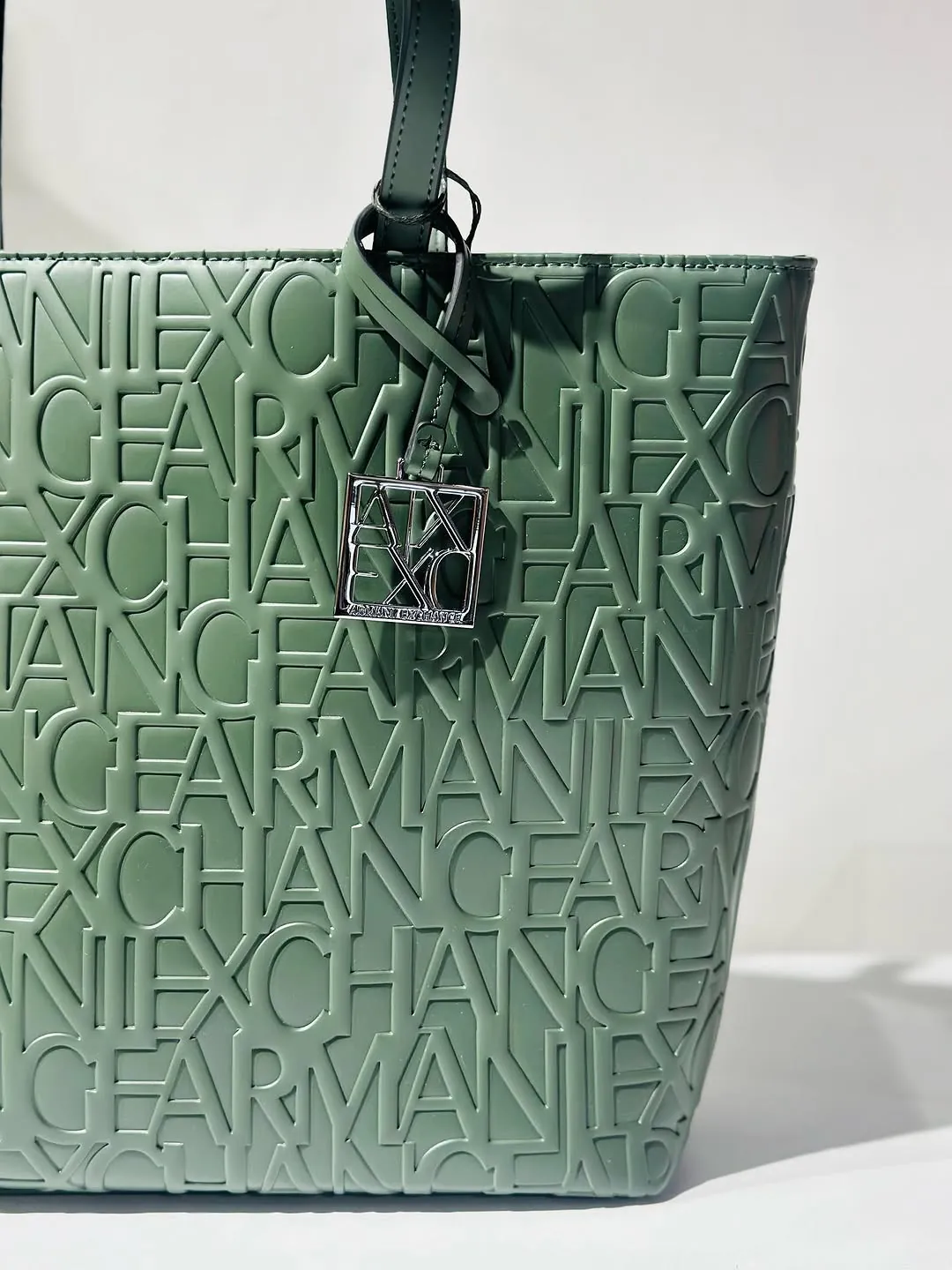 Armani Exchange Green Embossed Tote Bag