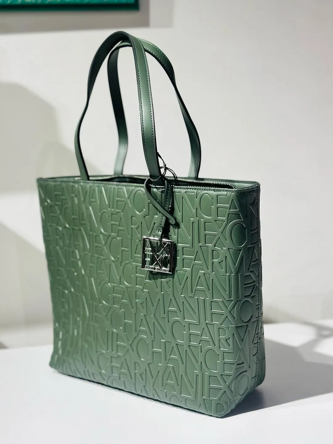 Armani Exchange Green Embossed Tote Bag
