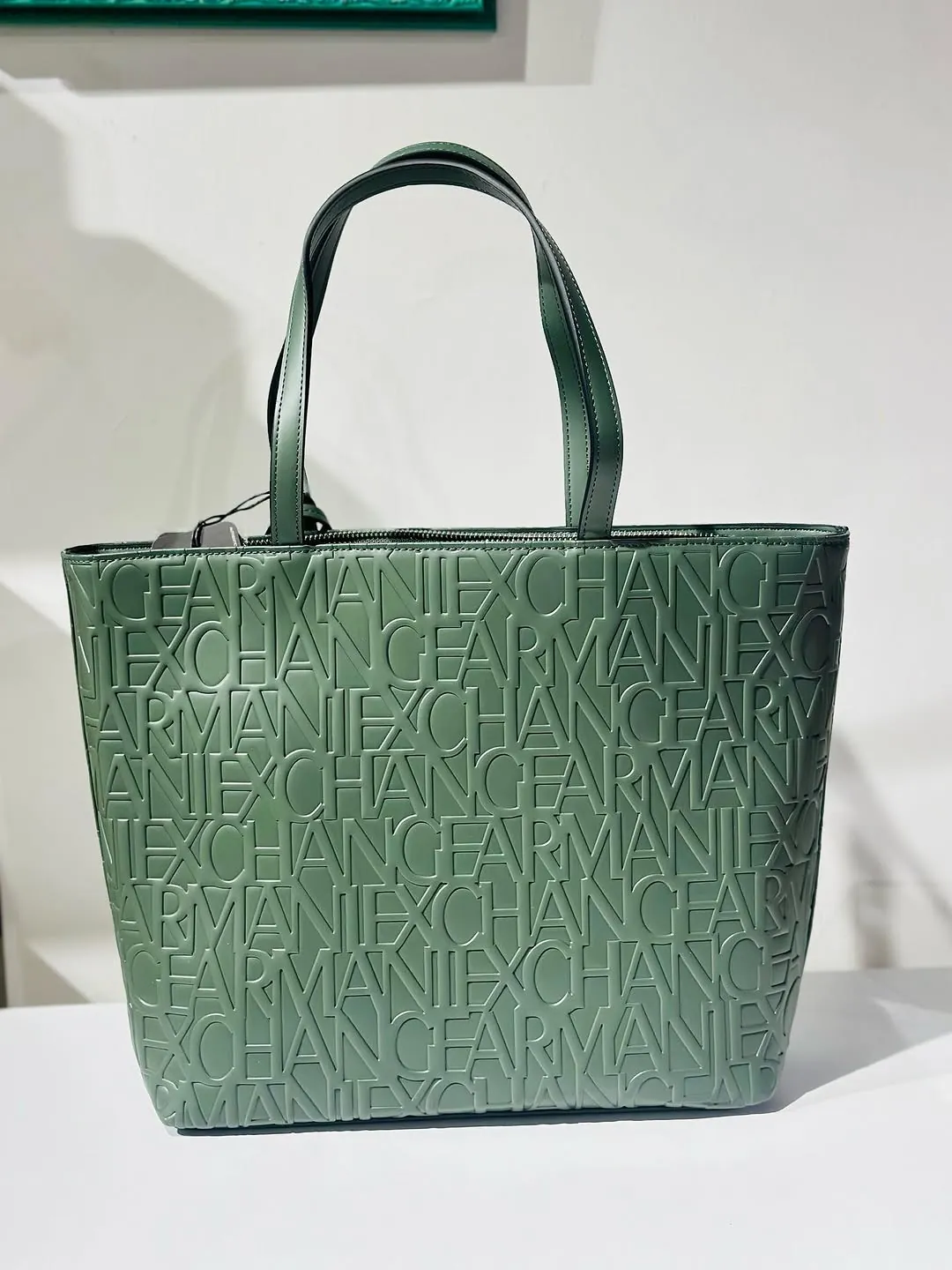 Armani Exchange Green Embossed Tote Bag