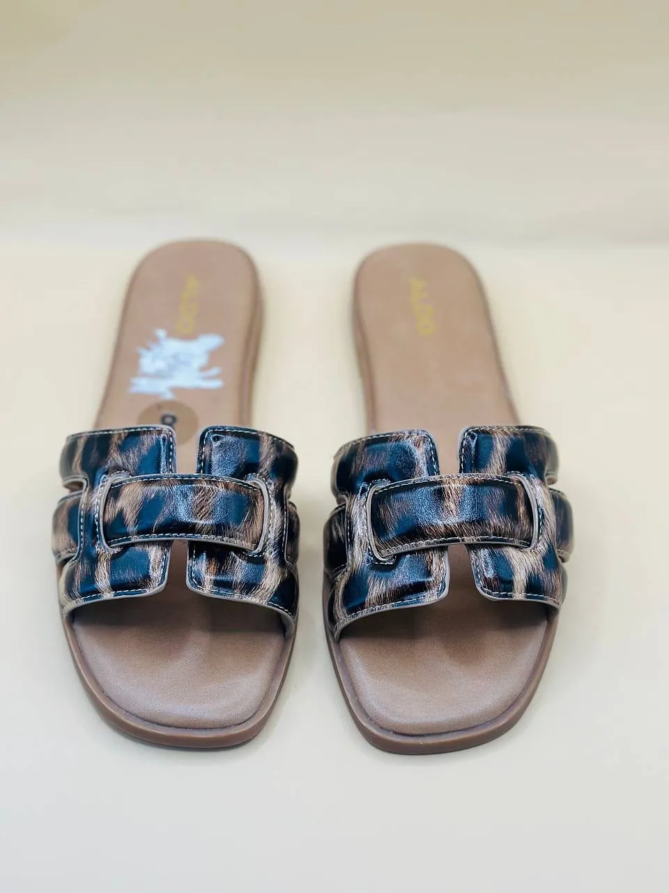 Women's Animal Print Slide Sandals with Buckle