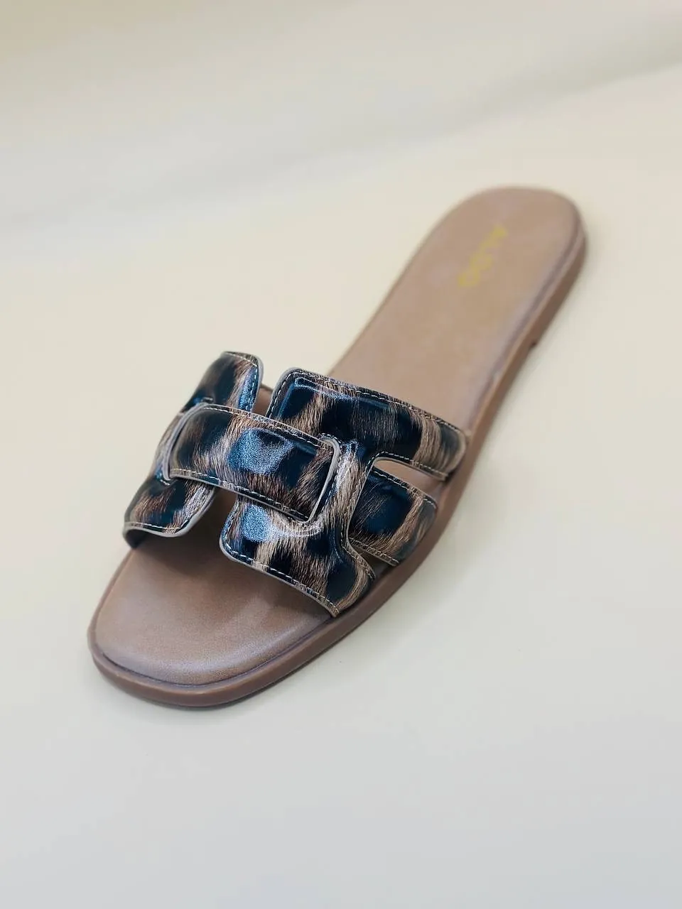Women's Animal Print Slide Sandals with Buckle