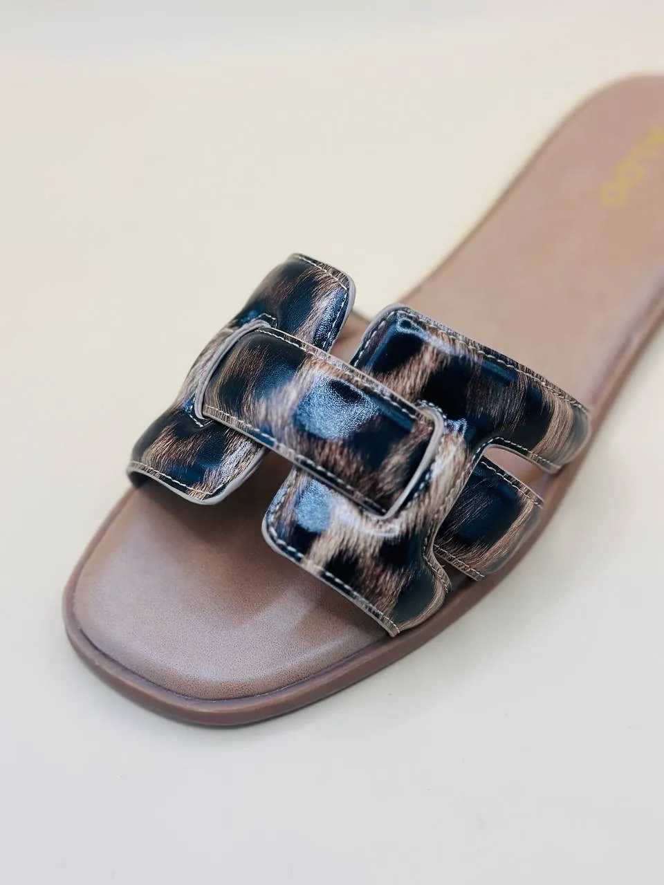 Women's Animal Print Slide Sandals with Buckle