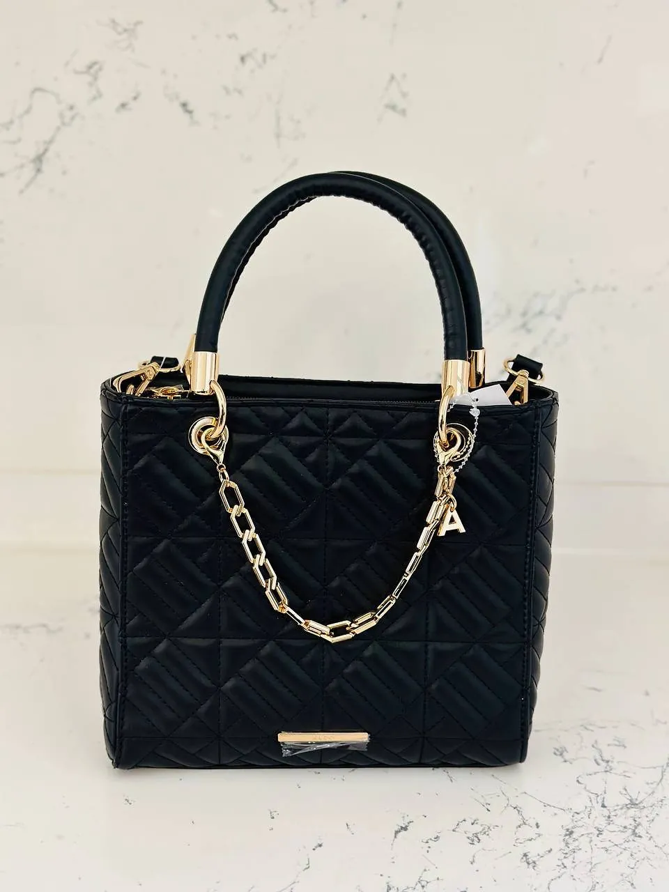 Black Quilted Handbag with Gold Chain