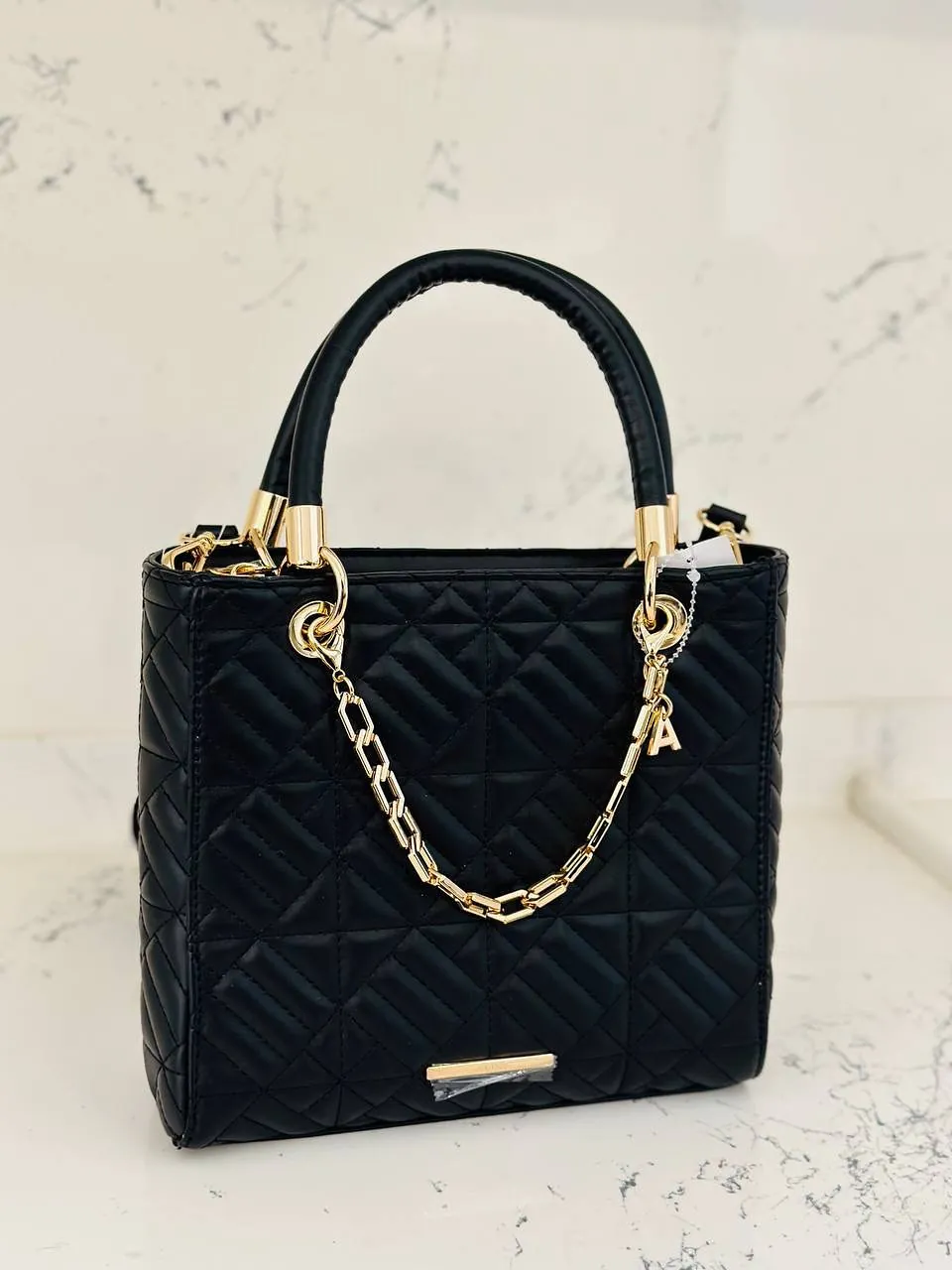 Black Quilted Handbag with Gold Chain