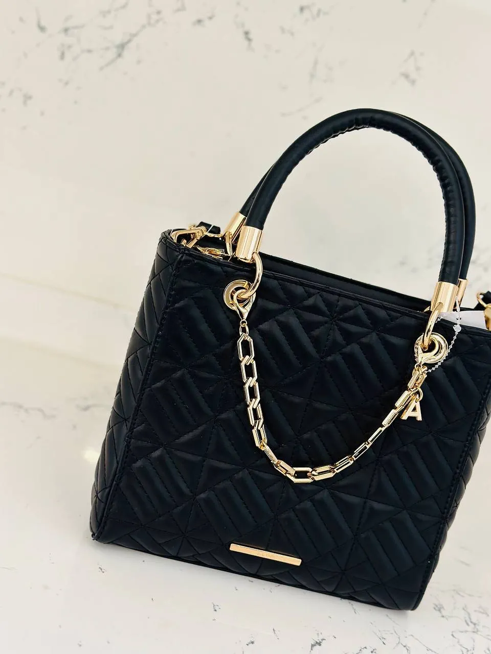 Black Quilted Handbag with Gold Chain