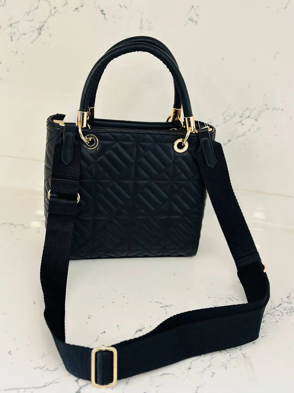 Black Quilted Handbag with Gold Chain
