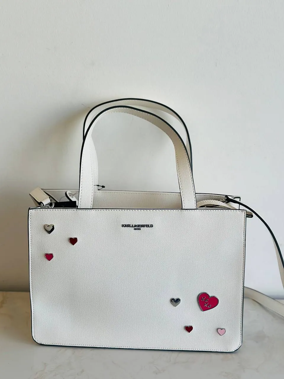 Karl Lagerfeld White Heart Tote Bag