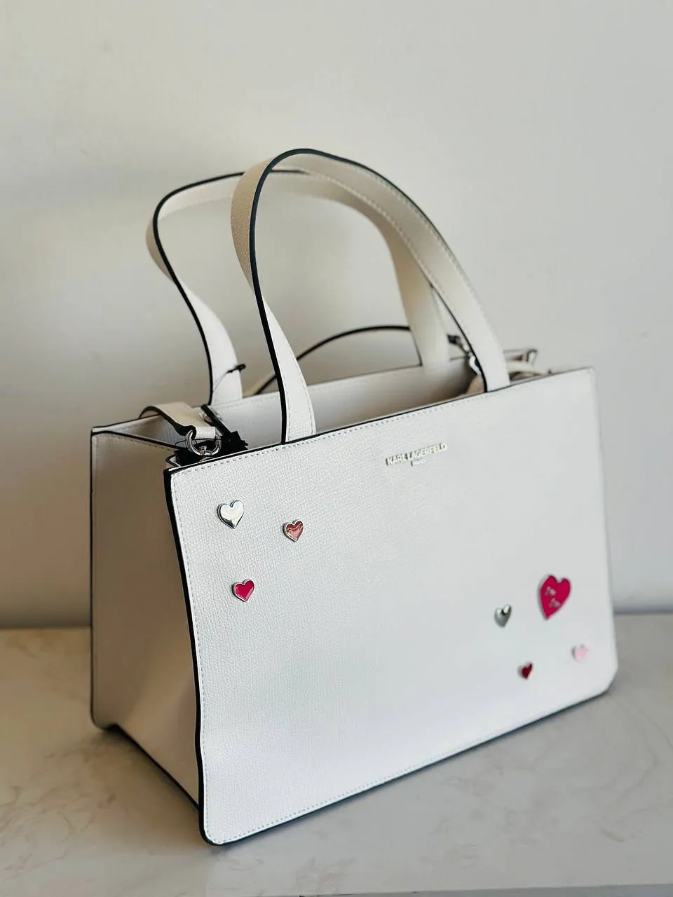 Karl Lagerfeld White Heart Tote Bag