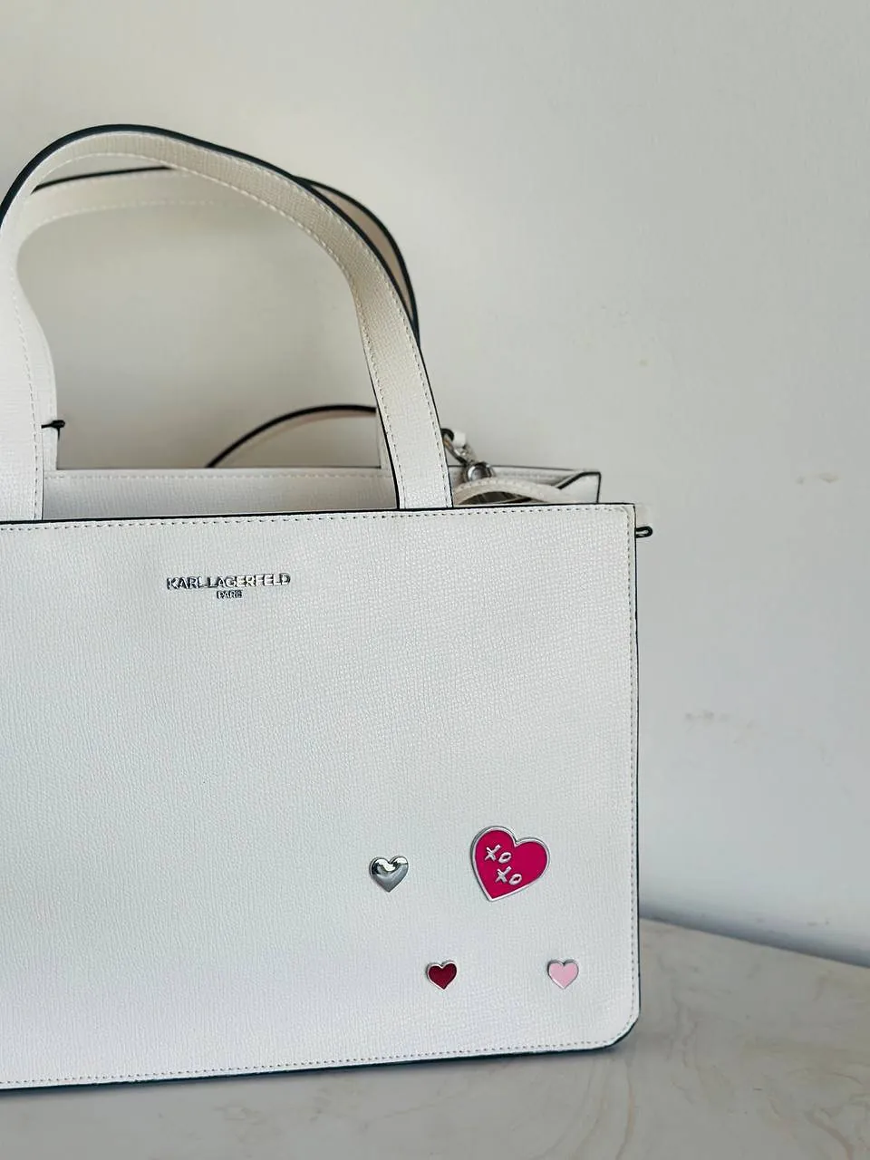 Karl Lagerfeld White Heart Tote Bag