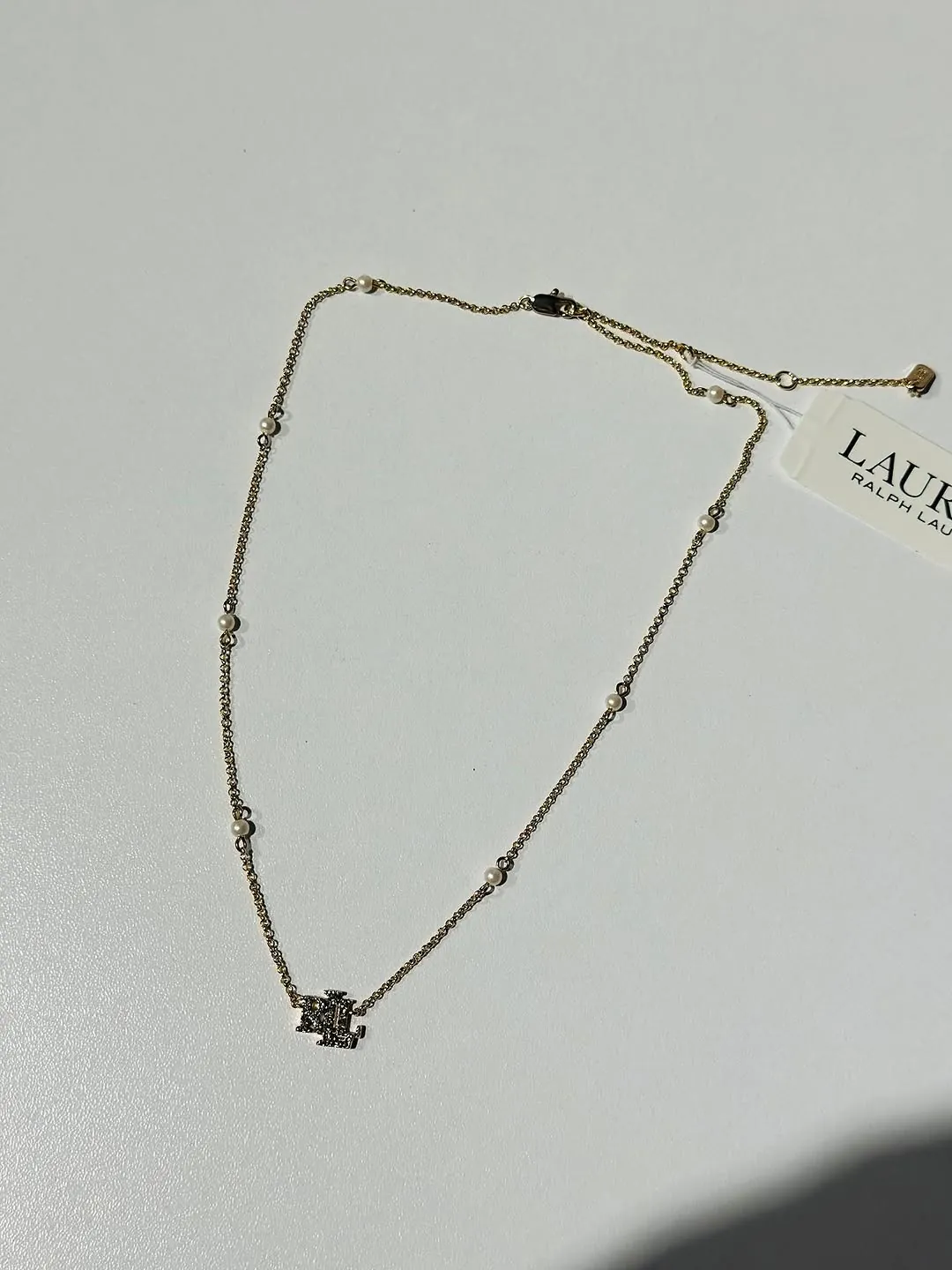 Ralph Lauren Pearl Chain Necklace with RL Pendant