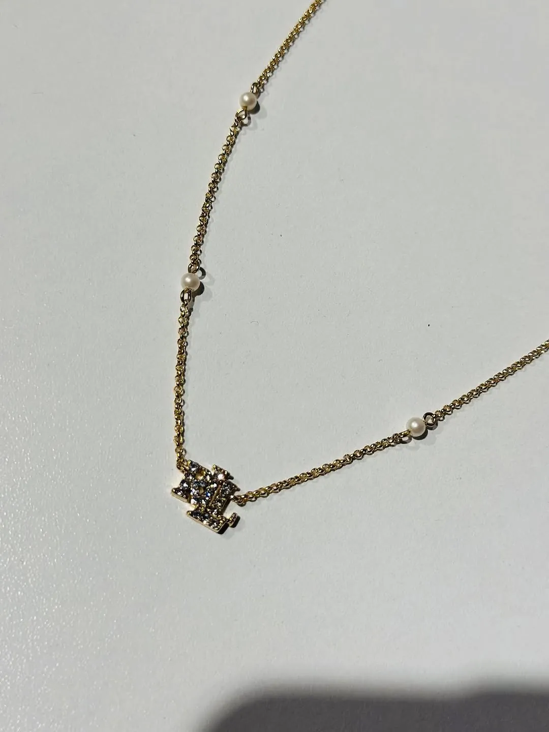 Ralph Lauren Pearl Chain Necklace with RL Pendant