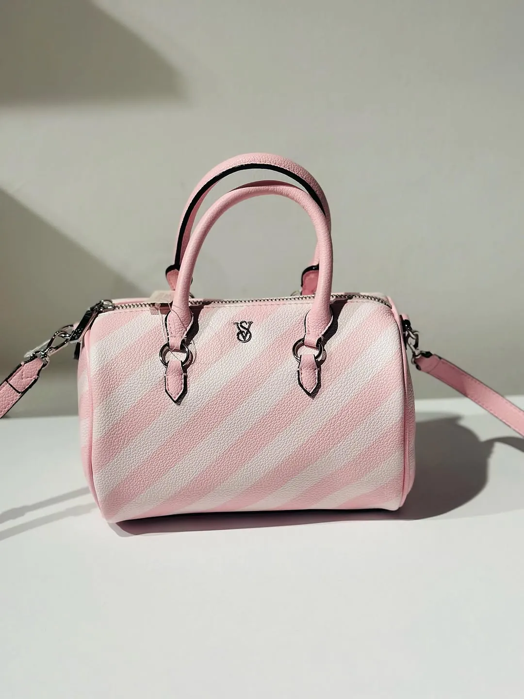 Pink and White Striped Handbag