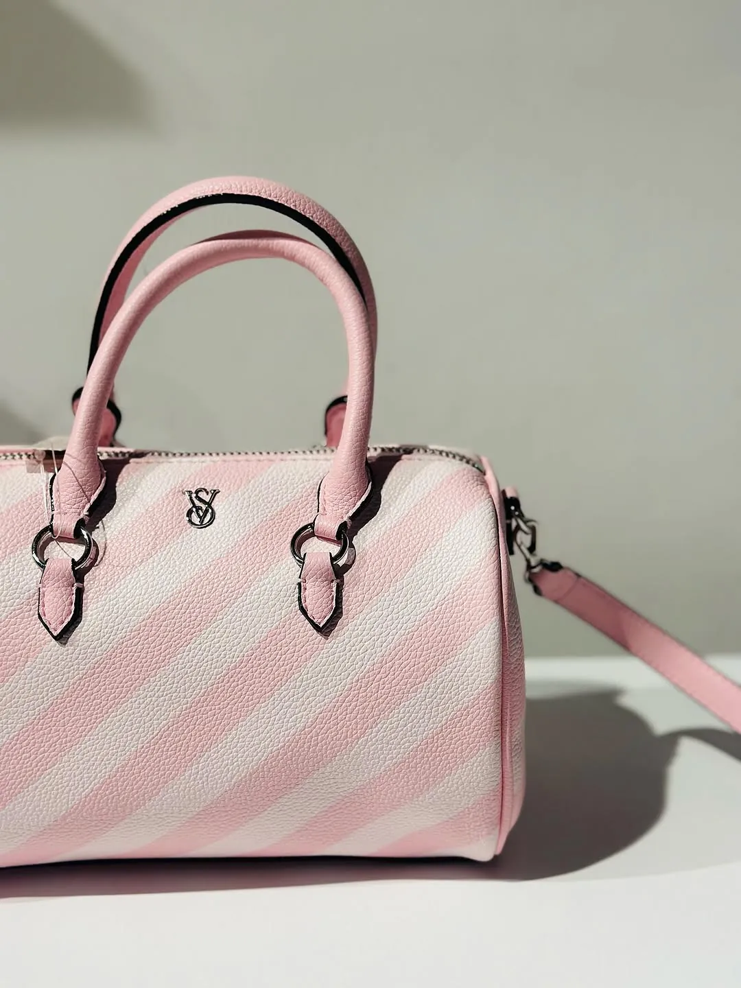 Pink and White Striped Handbag
