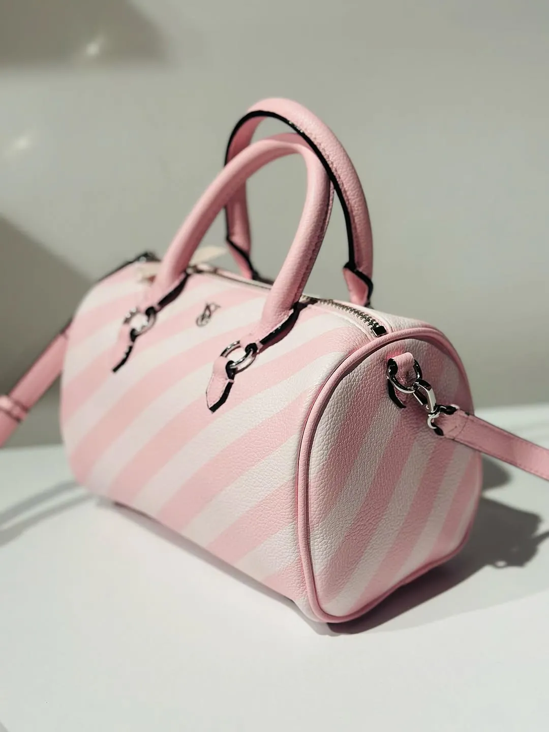 Pink and White Striped Handbag