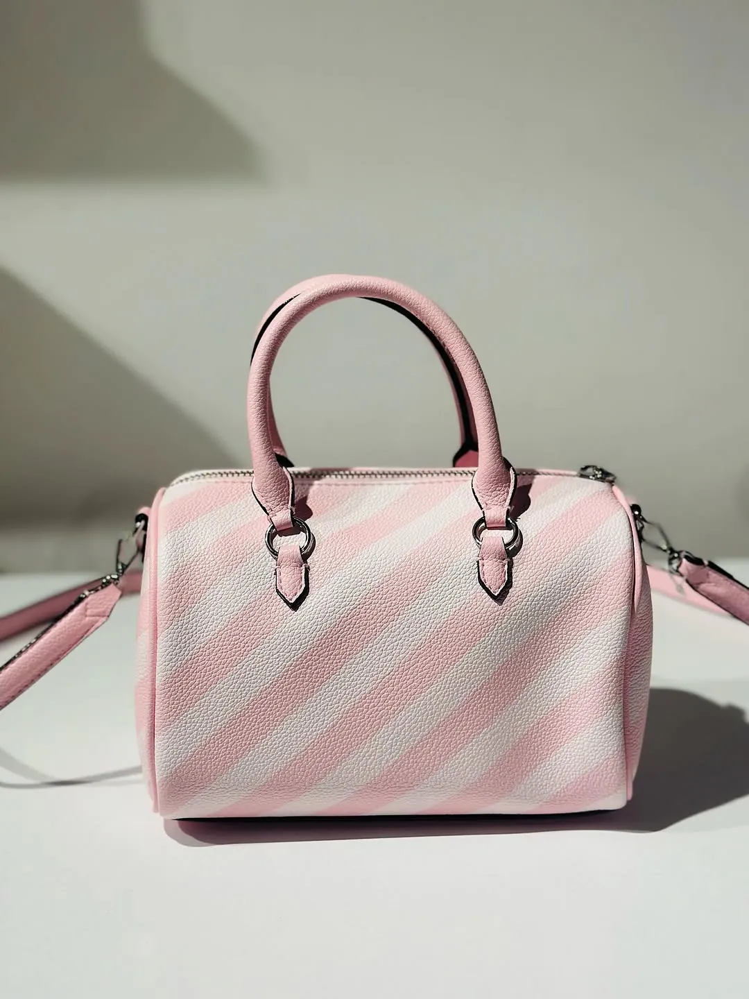 Pink and White Striped Handbag