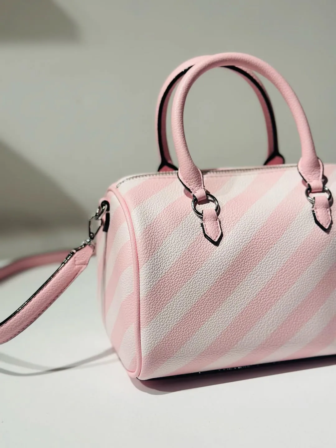 Pink and White Striped Handbag