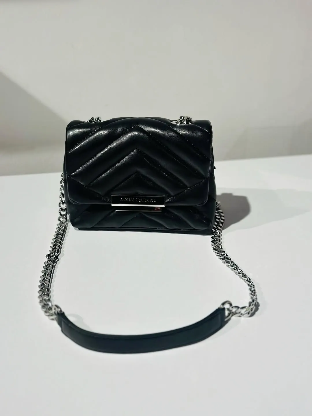 Black Quilted Chevron Chain Shoulder Bag