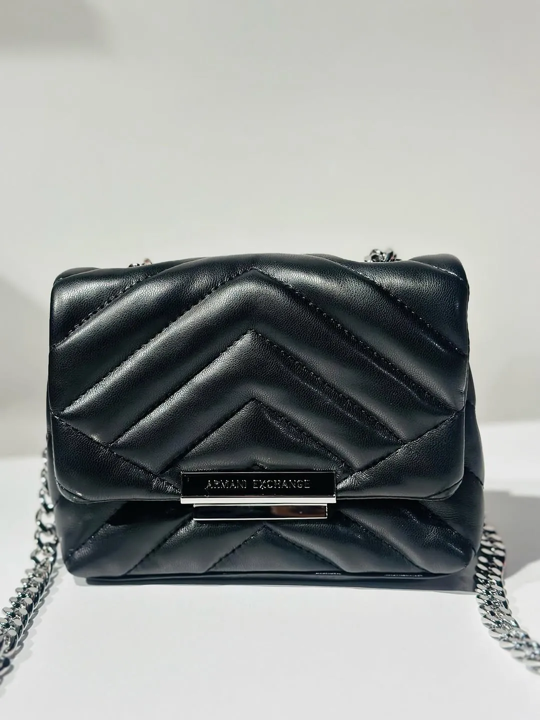 Black Quilted Chevron Chain Shoulder Bag