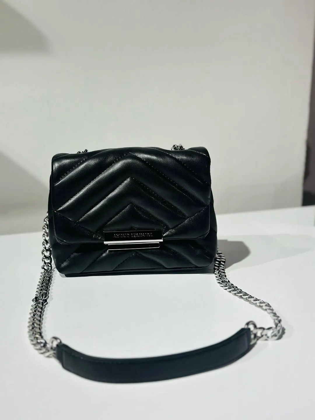 Black Quilted Chevron Chain Shoulder Bag