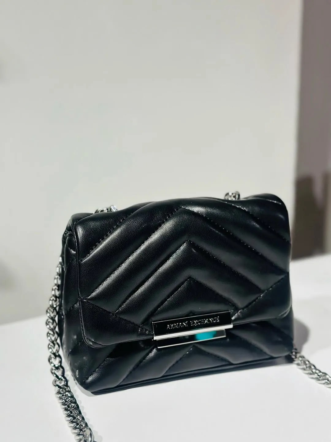 Black Quilted Chevron Chain Shoulder Bag