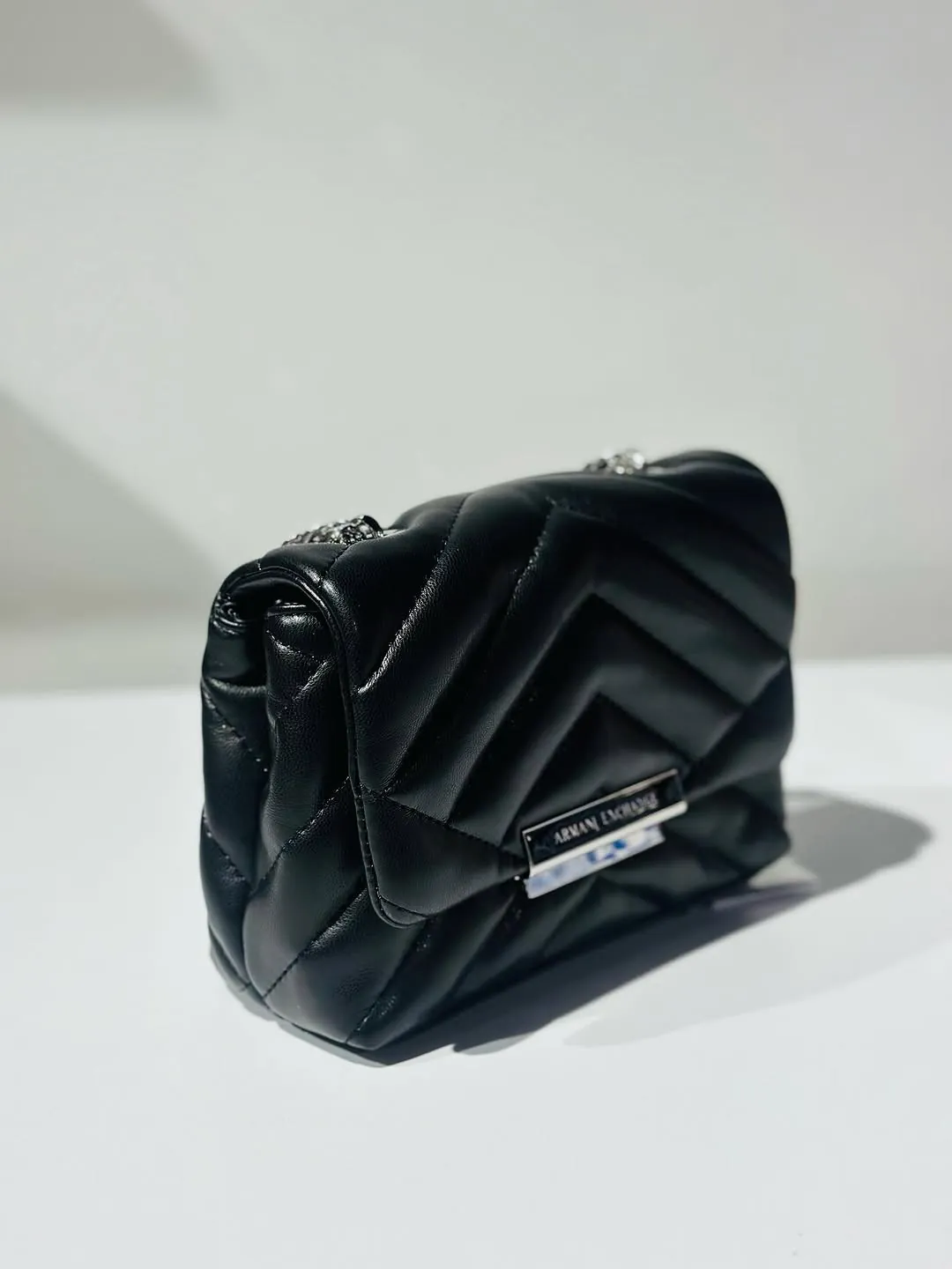 Black Quilted Chevron Chain Shoulder Bag