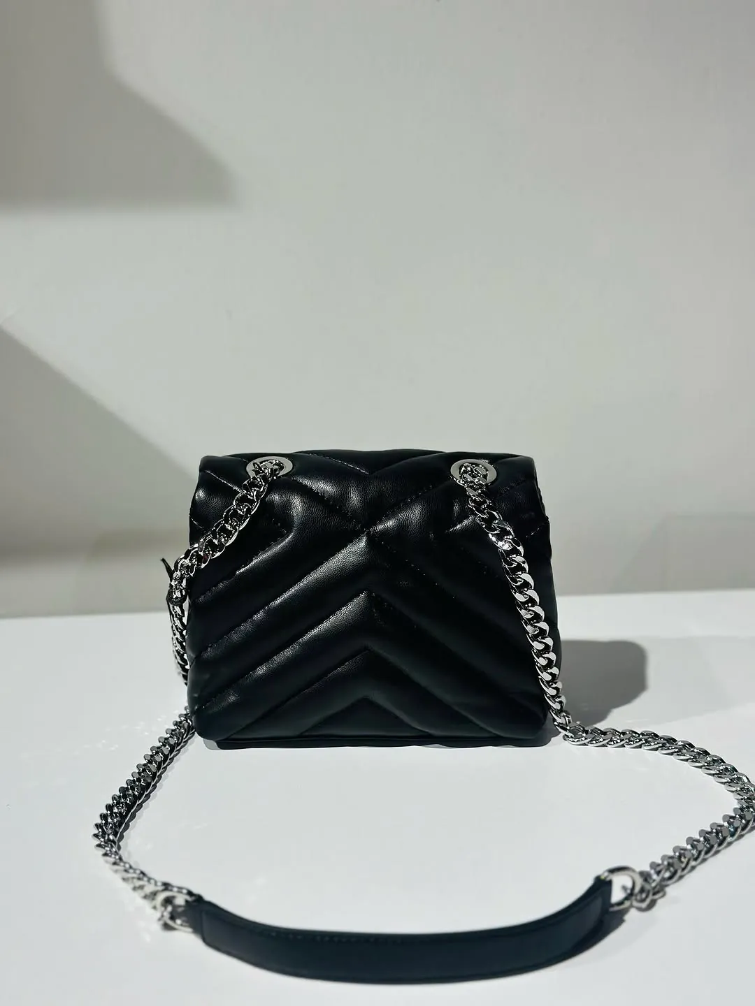 Black Quilted Chevron Chain Shoulder Bag