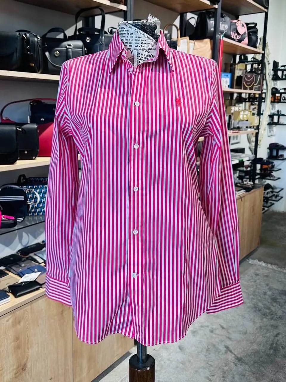 Pink and White Striped Long Sleeve Shirt