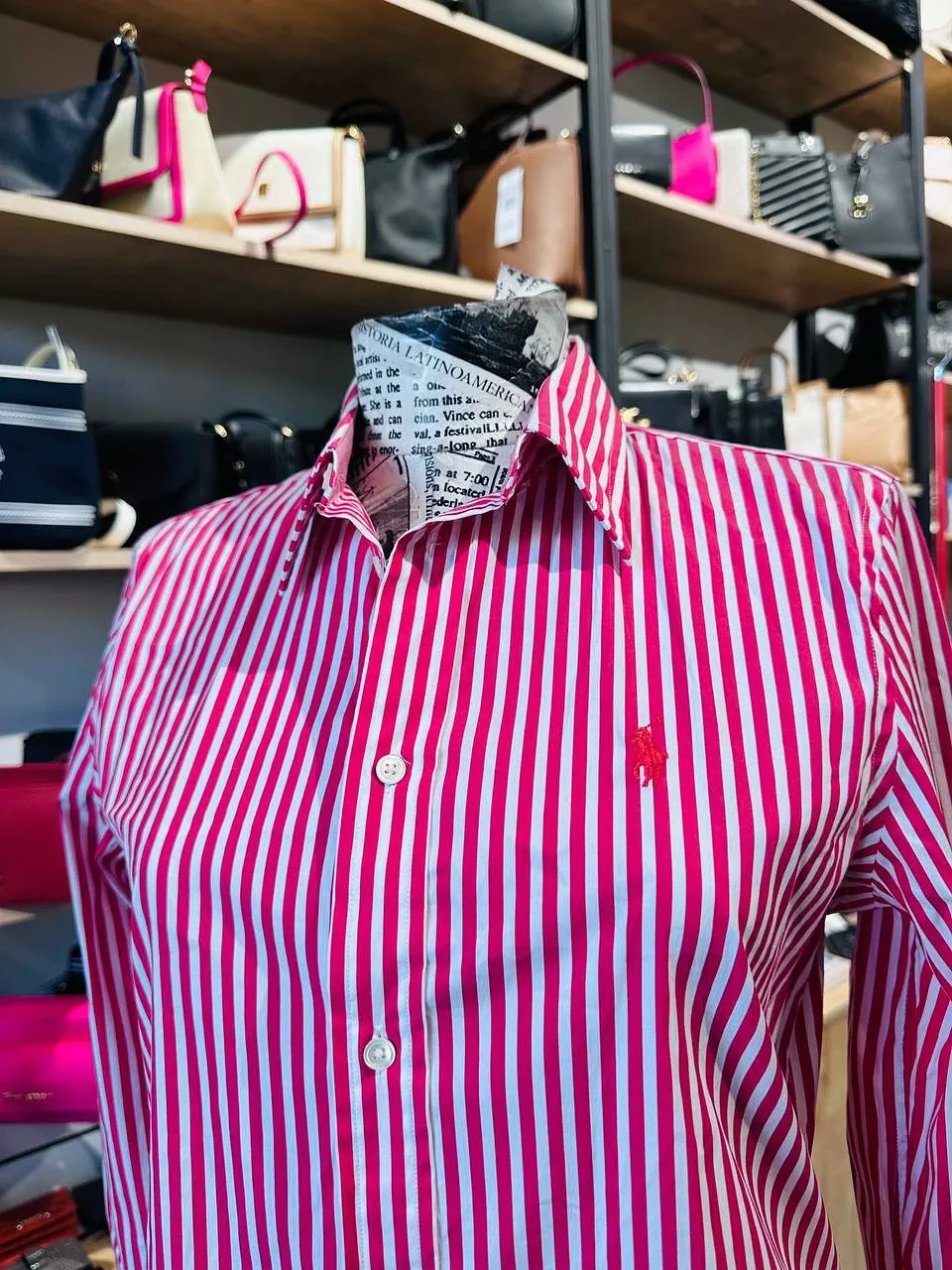 Pink and White Striped Long Sleeve Shirt