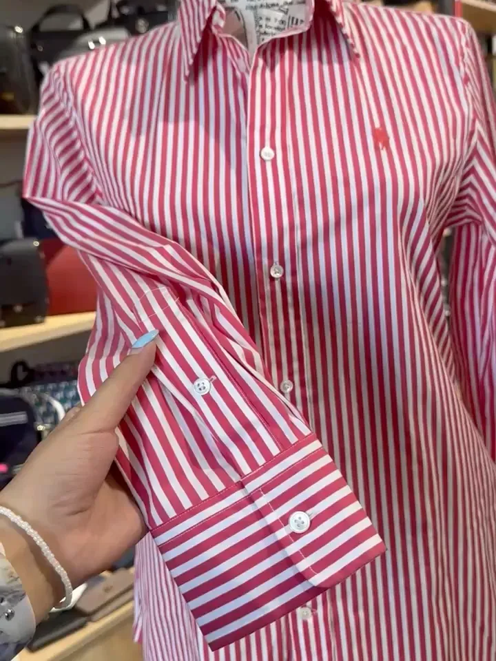 Pink and White Striped Long Sleeve Shirt