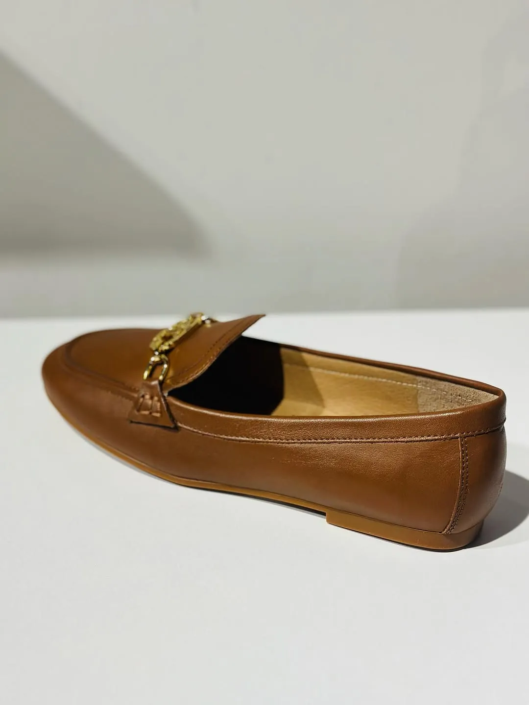 Brown Leather Loafers with RL Chain Detail
