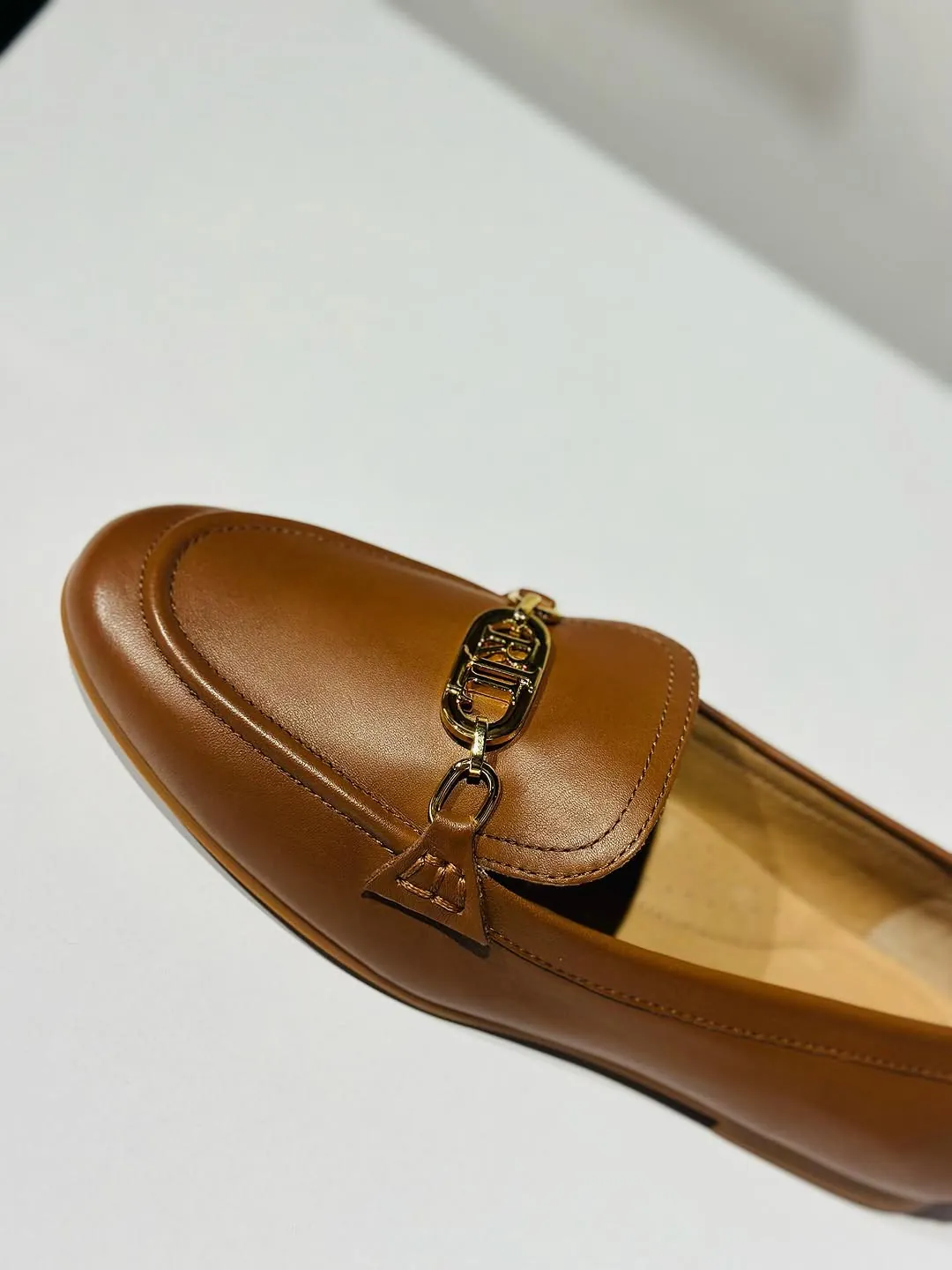 Brown Leather Loafers with RL Chain Detail