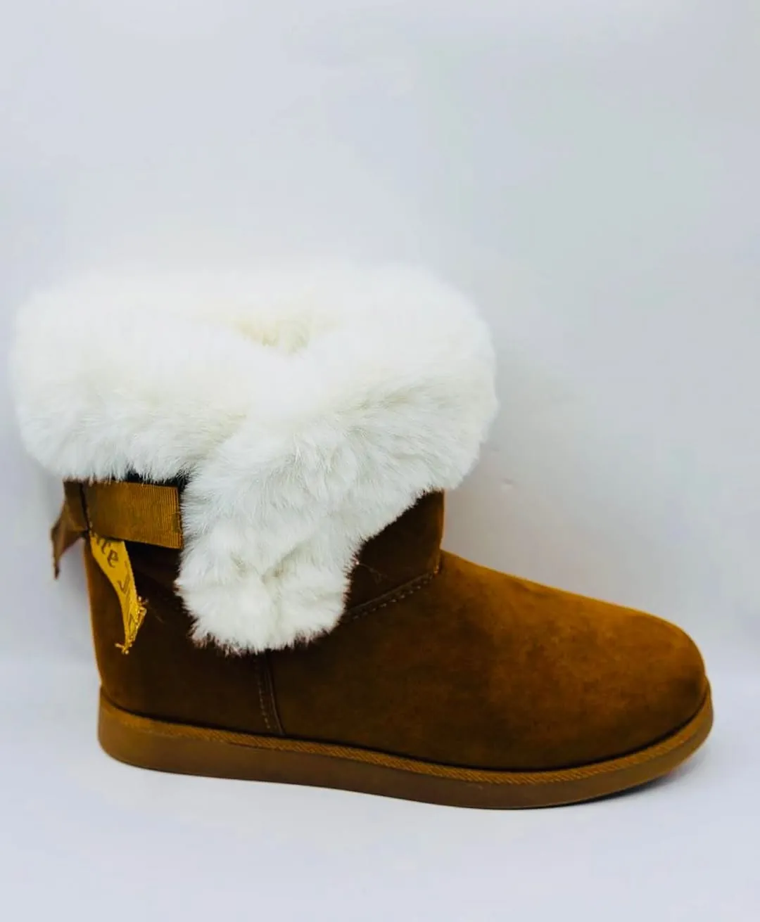 Tan Suede Boots with White Fur Lining