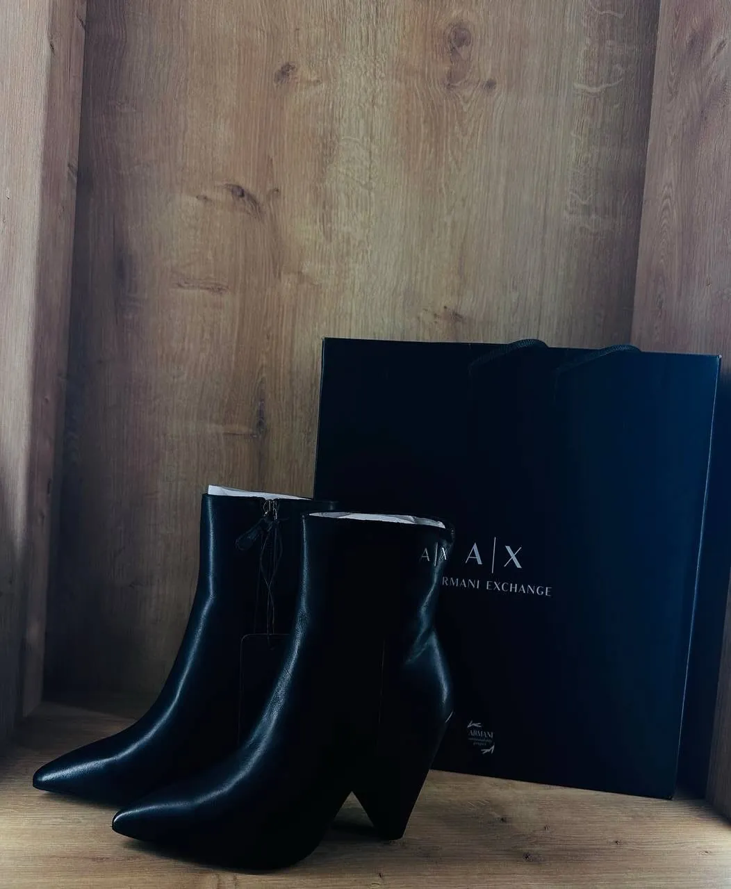 Armani Exchange Black Leather Ankle Boots