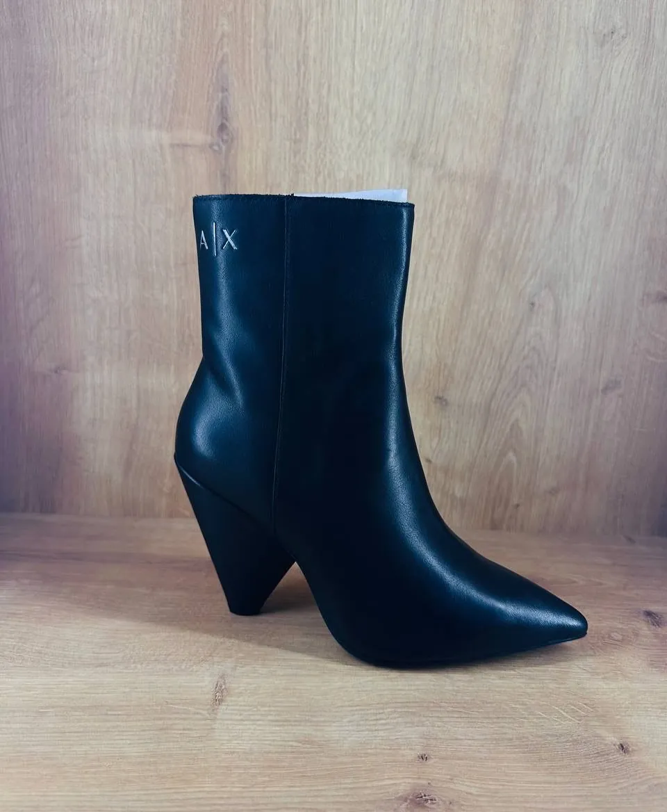 Armani Exchange Black Leather Ankle Boots
