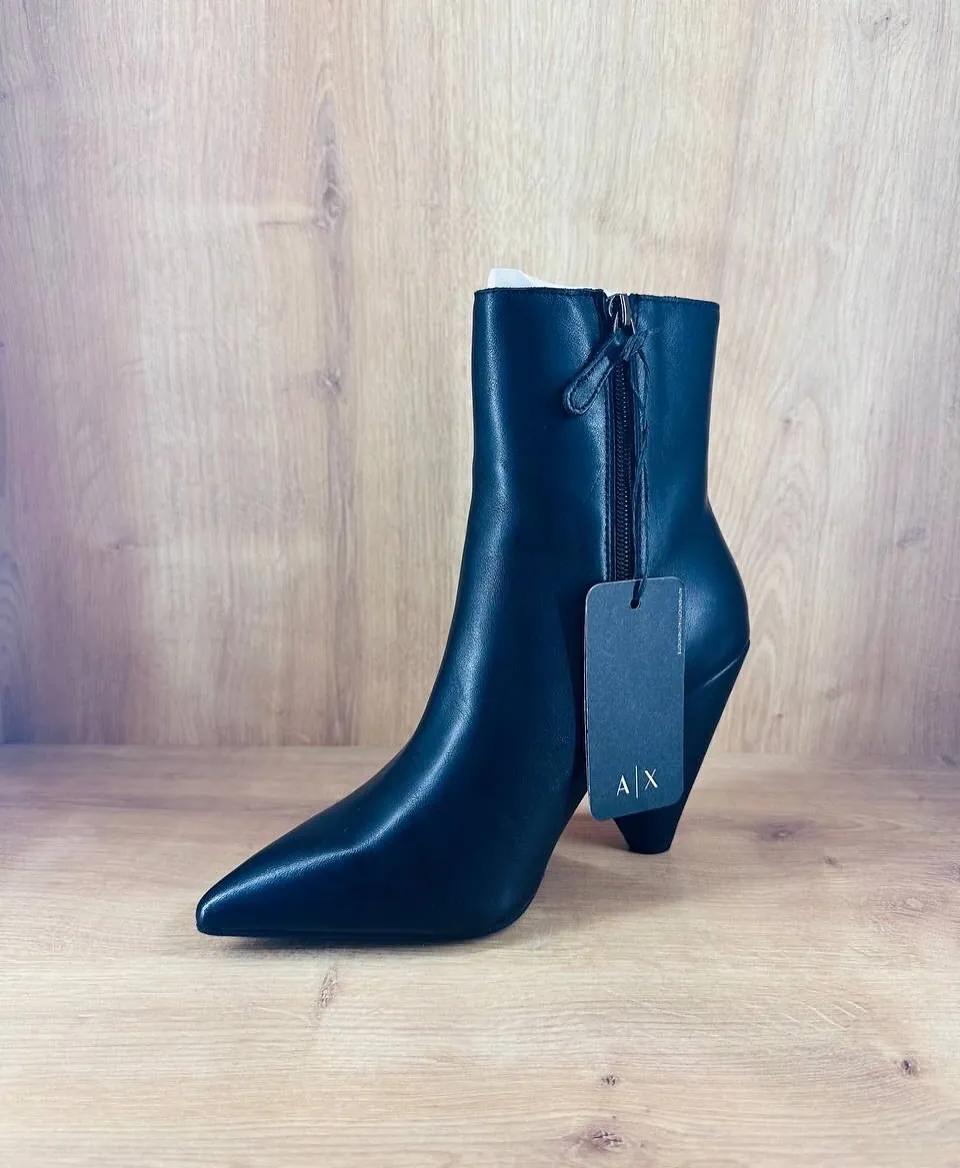 Armani Exchange Black Leather Ankle Boots