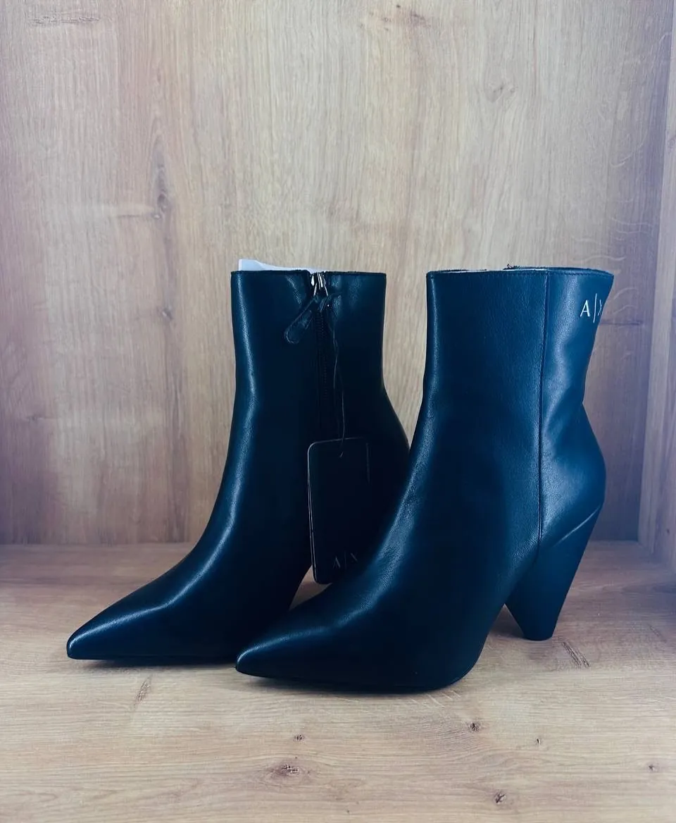Armani Exchange Black Leather Ankle Boots