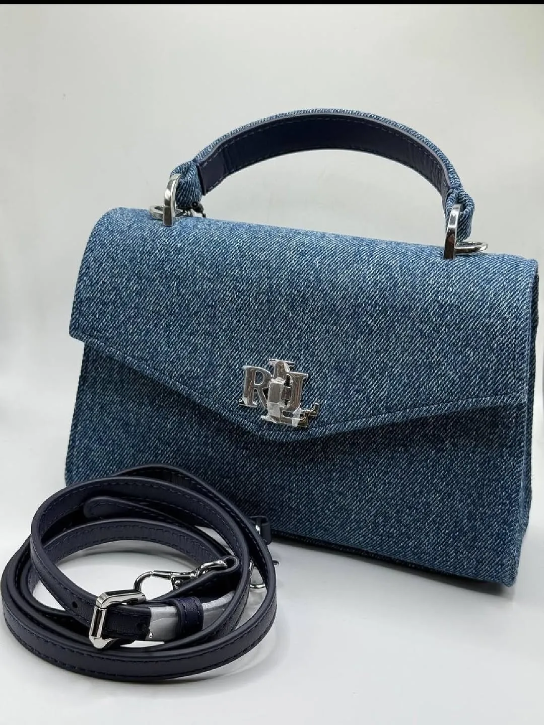 Blue Denim Handbag with RL Logo