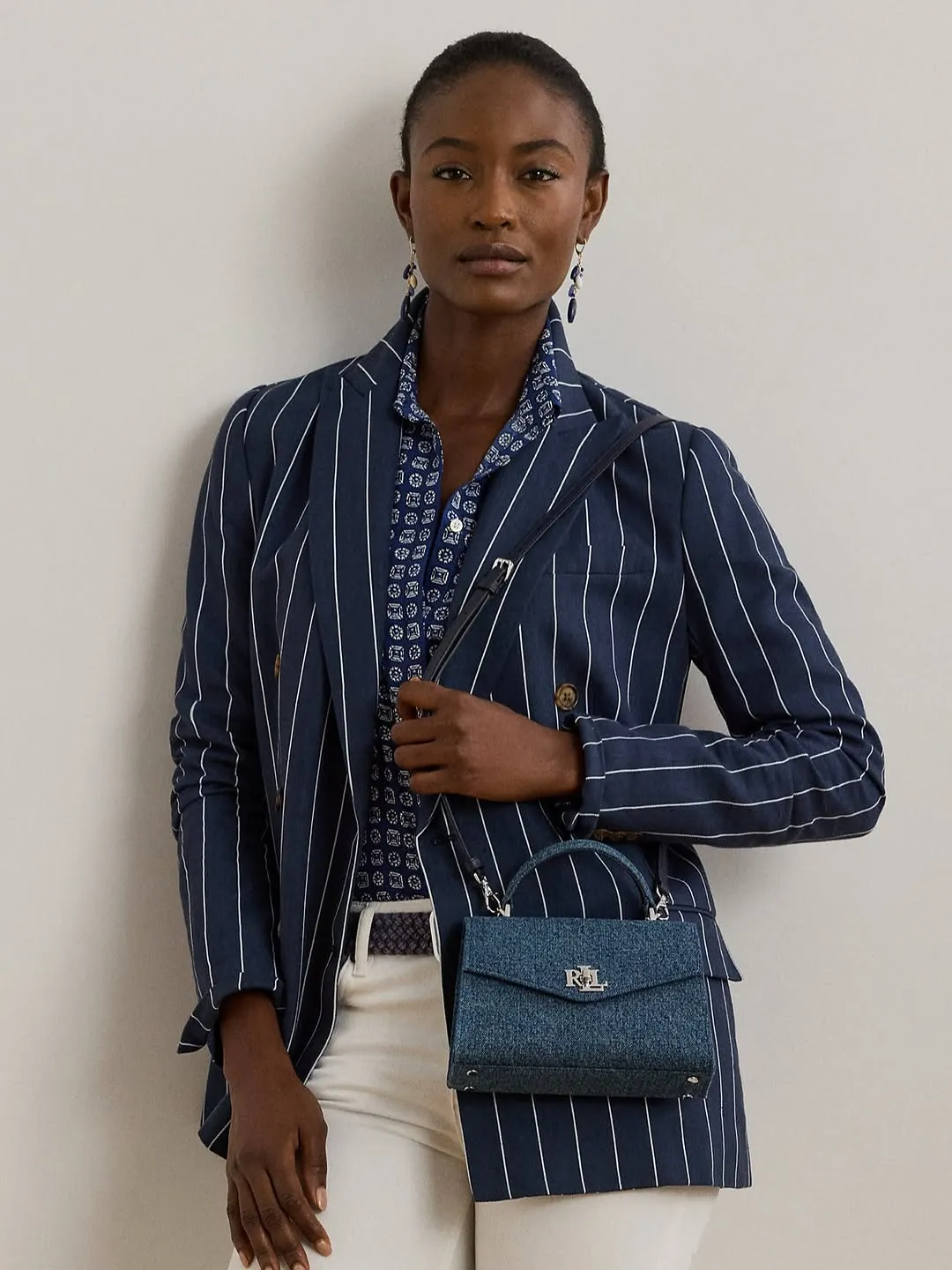 Blue Denim Handbag with RL Logo