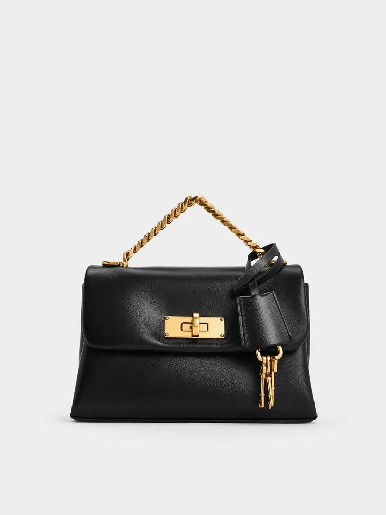 Black Handbag with Gold Chain Handle