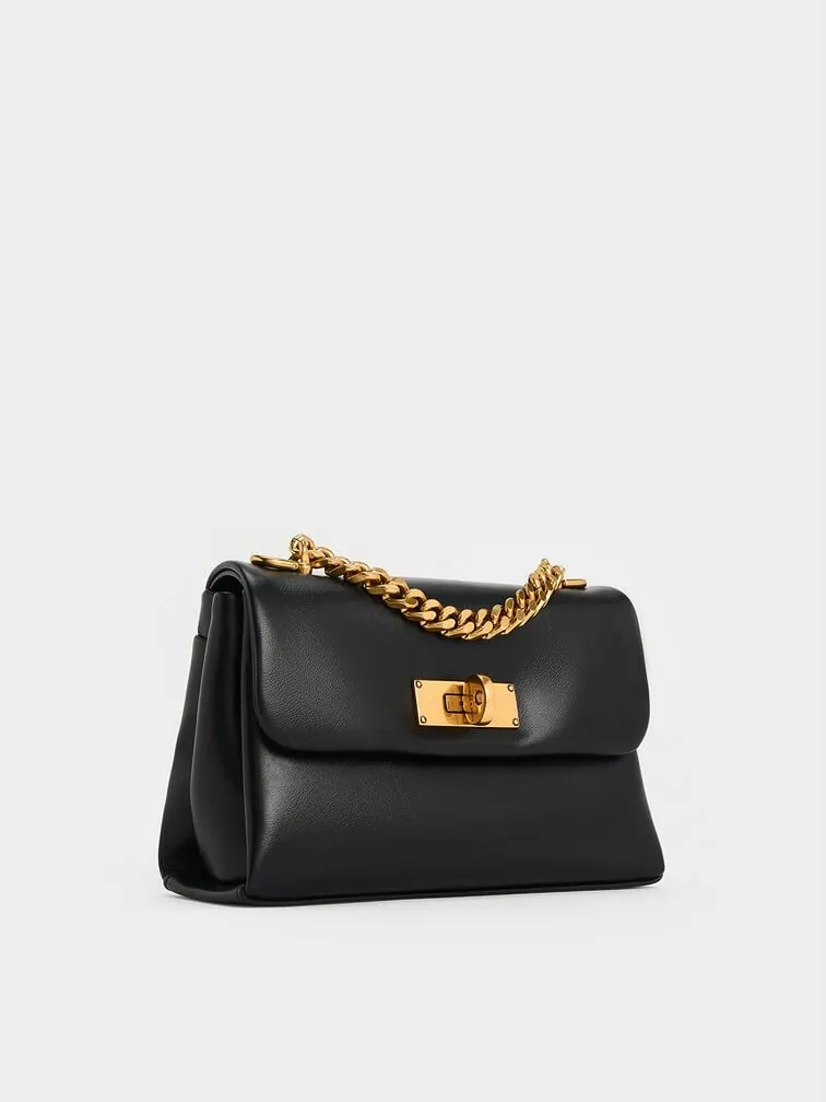 Black Handbag with Gold Chain Handle