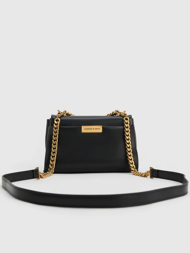 Black Handbag with Gold Chain Handle