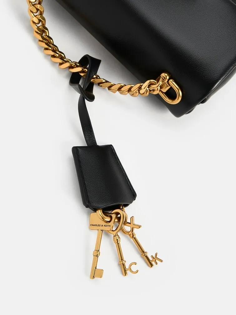 Black Handbag with Gold Chain Handle