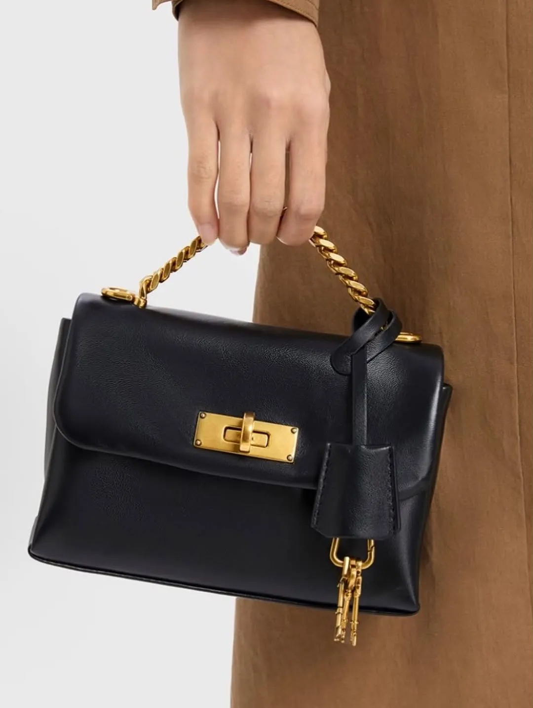 Black Handbag with Gold Chain Handle