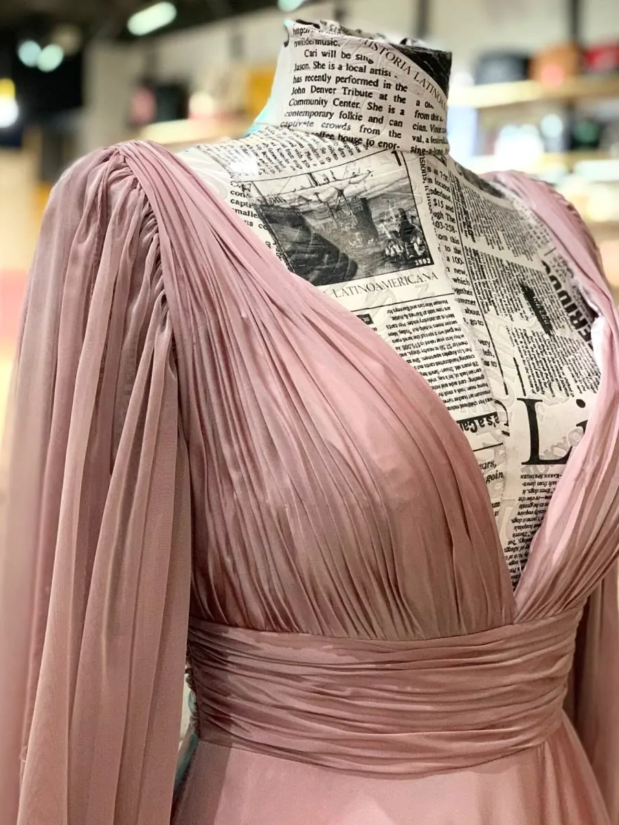 Long Sleeve V-Neck Evening Dress