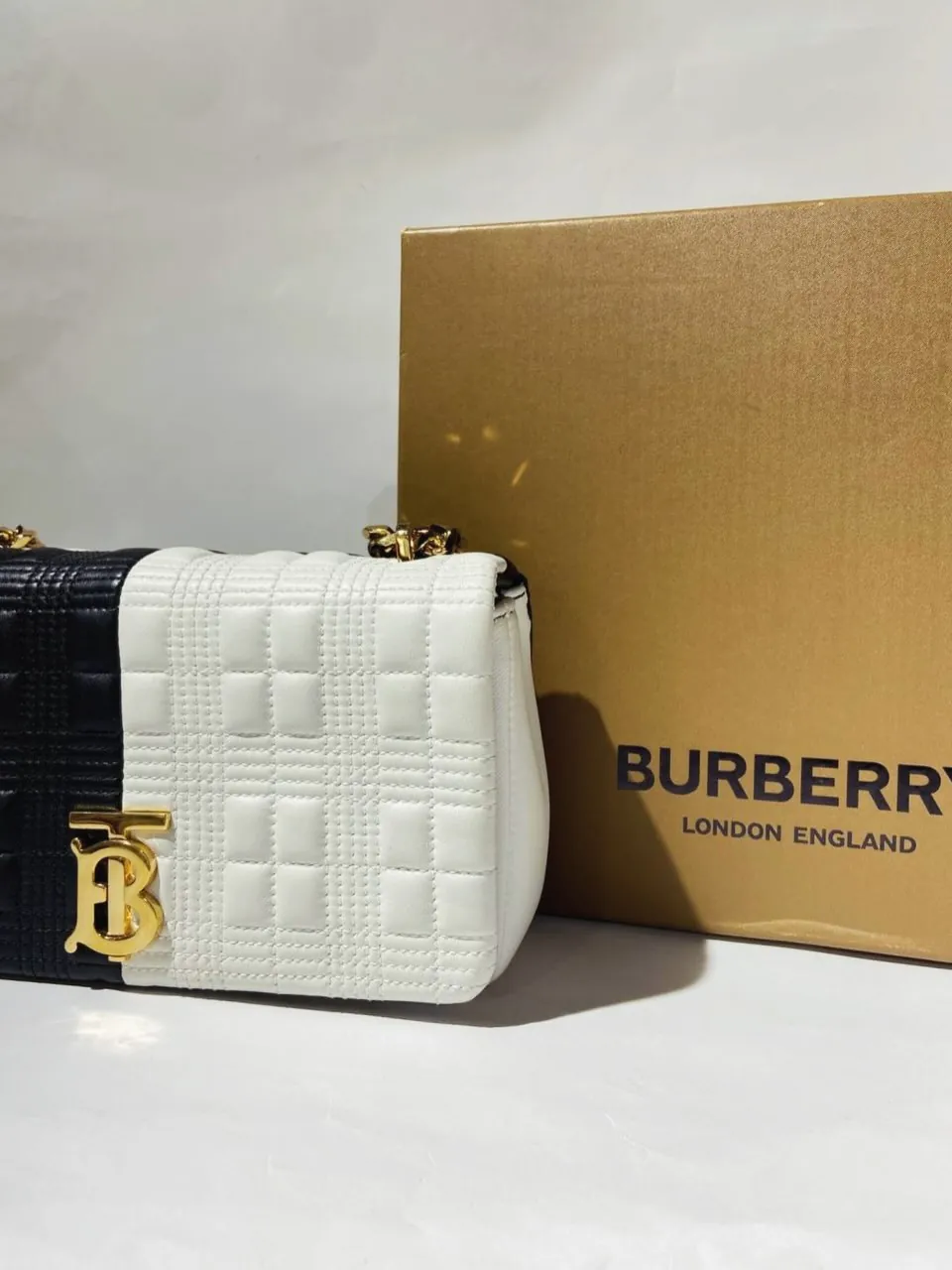Burberry Black and White Quilted TB Bag