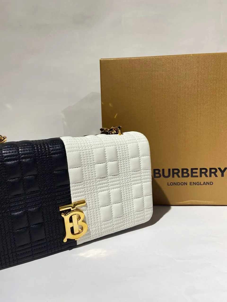 Burberry Black and White Quilted TB Bag