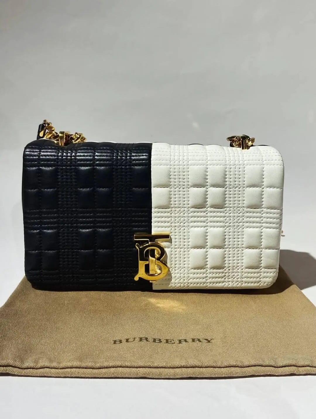 Burberry Black and White Quilted TB Bag
